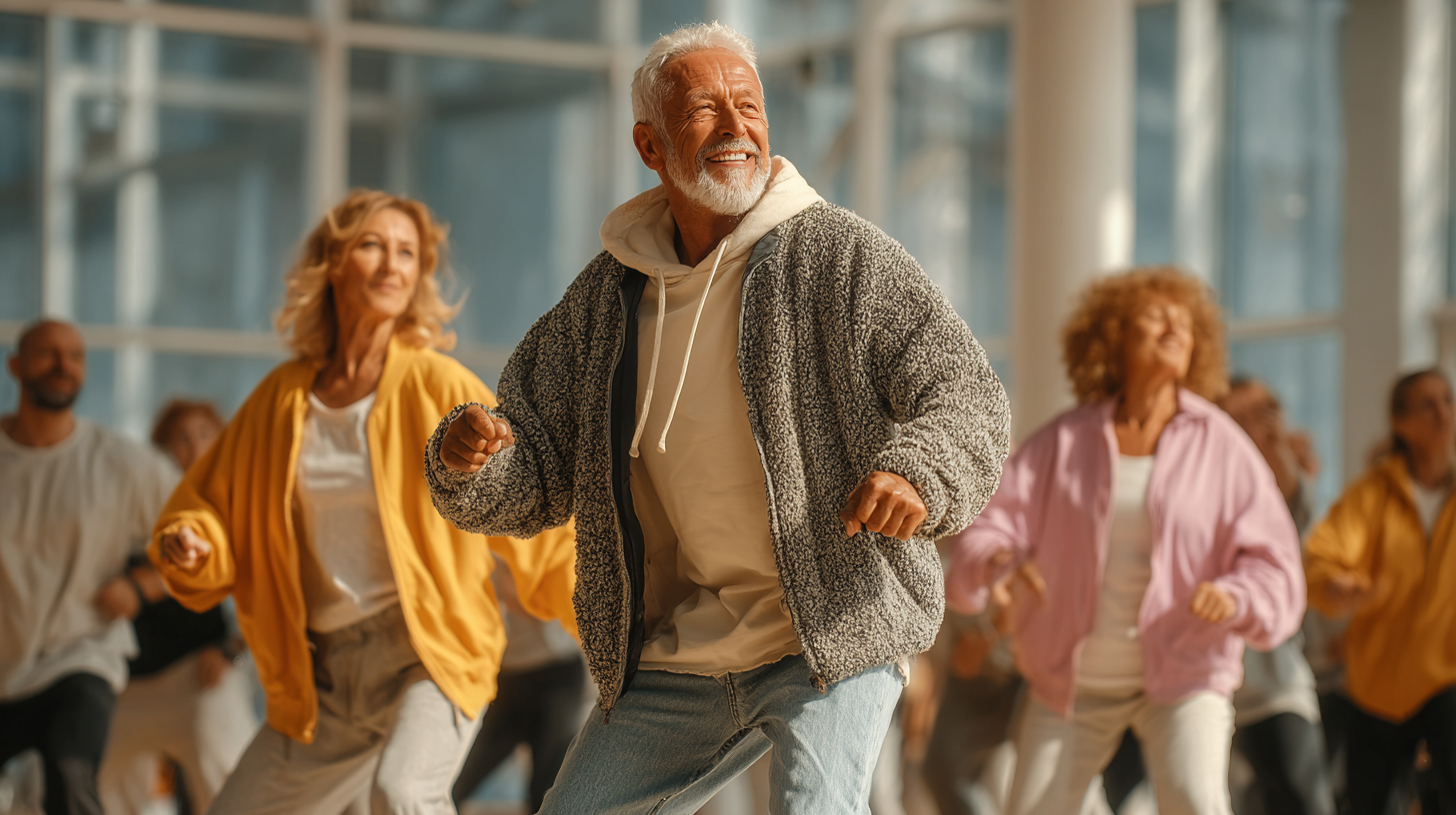 Щастливи зрели хора след тренировка, показващи прогрес